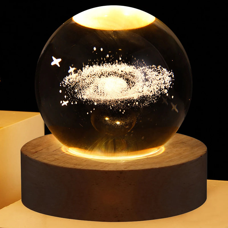 Galaxy Crystal Ball Birthday Gift Night Lamp 3D Crystal Lamp Glowing Planet Night Light Bedside Light Home Desktop Decoration