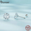 BAMOER Platinum Plated Classic CZ Stud Earrings 925 Sterling Silver Hypoallergenic Elegant Earrings Fashion Jewellry 3mm 5mm 7mm