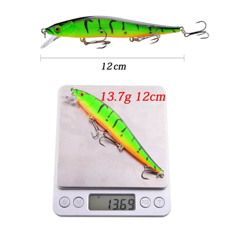 Aorace Minnow Fishing Lure 11.5cm 13.9g Floating Artificial Hard Bait Bass Wobbler Lures Crankbait Pike Treble Hooks Tackle