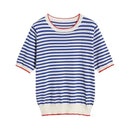 Short Sleeve T-shirts Women Striped Basic Chic Simple All-match Harajuku Retro Cotton O-neck Trendy Loose Leisure Cozy Womens