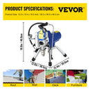 VEVOR Airless Spraying Machine Professional Ultra Silent Wall Paint Spray Gun 3000PSI-Pressure 2L/Minute-NoLoad Displacement
