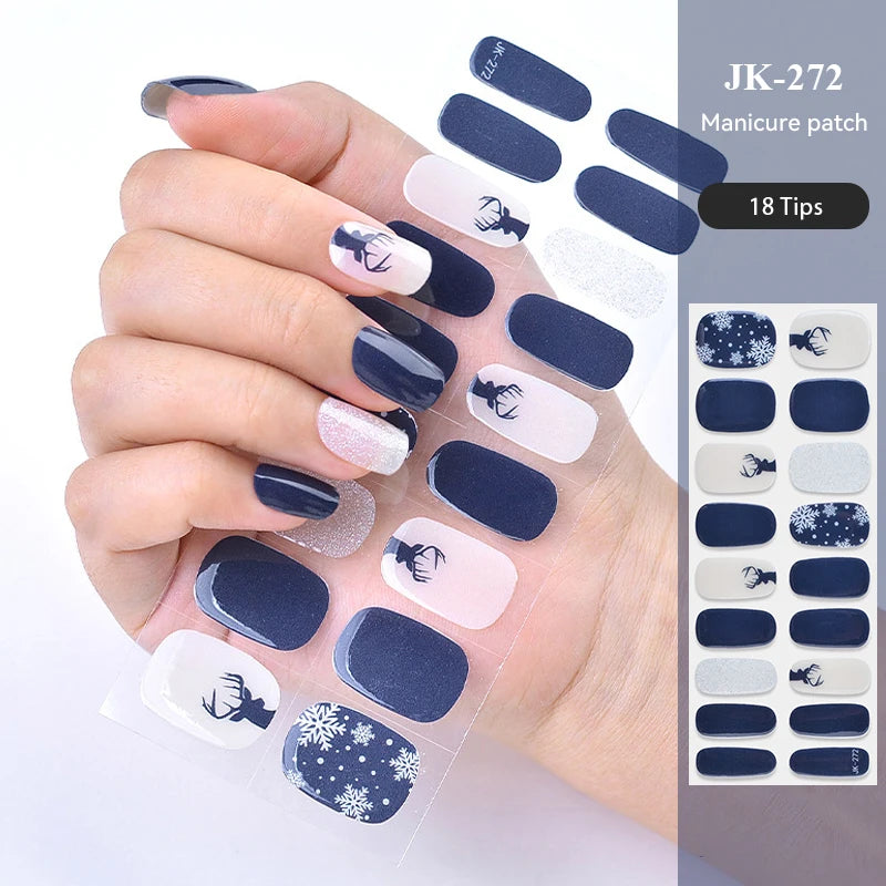 New Years  Design Semi-cured UV Gel Nail Stickers Full Cover UV/LED Lamp Required Gel Nail Strips Press On Nail Decal