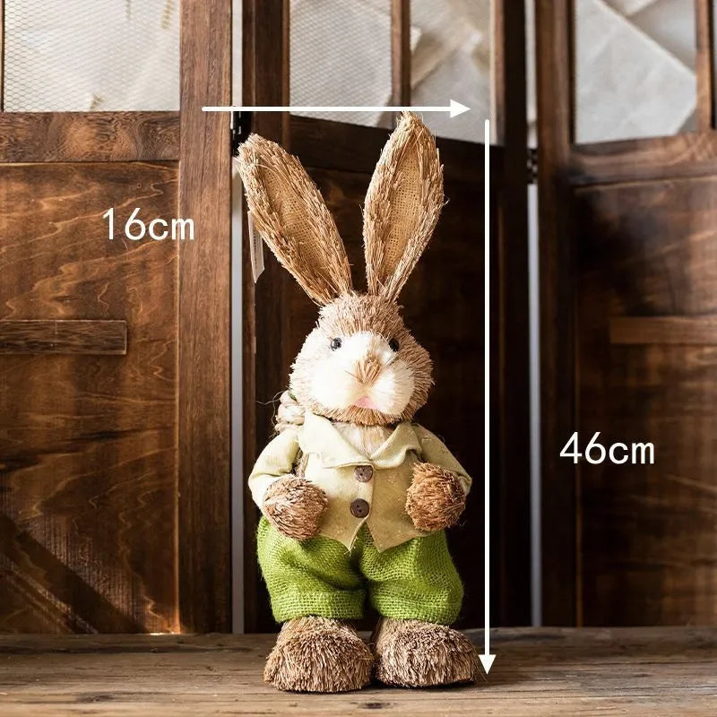 46cm Straw Woven Bunny Straw Rabbit Decoration Ornament Easter Holiday Decors Sculptures & Statuette Yard Party Home Supply
