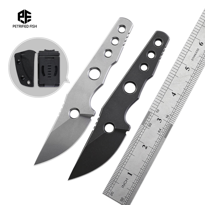 Petrified Fish PFE13 14C28N Stonewashed Blade Finish Handle Fixed Knife with Sheath Survival Cutter Hunting EDC Hand Tool
