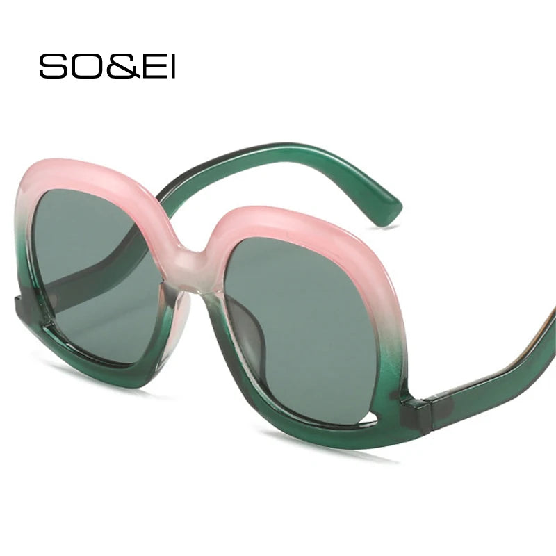 SO&EI Fashion Unique Oval Sunglasses Women Fashion Colorful Leopard Gradient Shades UV400 Men Trending Hollow Sun Glasses