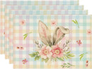 2024 Easter Rabbit Table Runner Linen Bunny Dining Table Cloth Placemat Spring Holiday Happy Easter Decoration for Home Kitchen