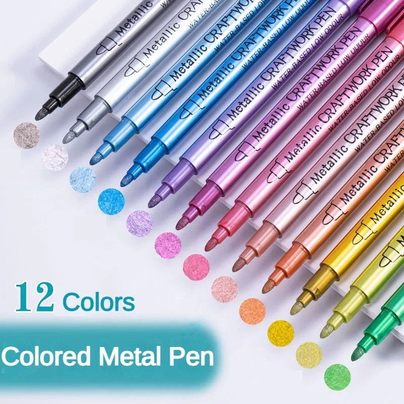 Single / Double-tip Colorful Metallic Marker Pens Permanent Art Marker For Manga Graffiti Drawing School Stationery Supplies