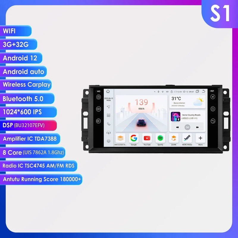 7"7862 Android Carplay Car radio multimedia For Jeep Grand Cherokee Compass 300C Wrangler Dodge Patriot Chrysler Journey 2din FM