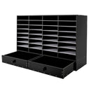 Adjustable Literature Organizer, 32 Compartment with 2 Drawers, Black, Durable, Removable Shelves Stackable Home, Office