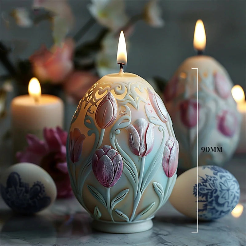 3D 2025 DIY Flower relief egg candle silicone mold Rose flower Easter egg resin mold Peony flower relief egg Decor gypsum mold