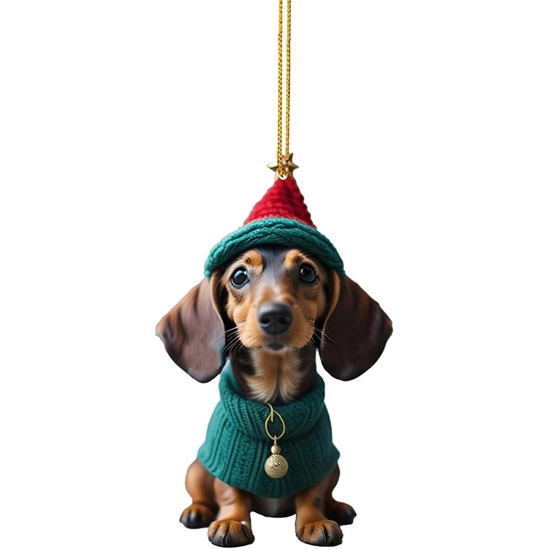 Funny Dog Christmas Tree Ornament Christmas Dog Car Hanger Pendants Christmas Decoration Acrylic Craft Dog Home Decor Xmas Party