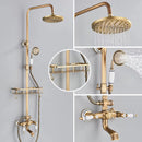 Retro Shower System Antique Brass Rainfall Shower With Handheld Shower Tub Spout For Bath Shower