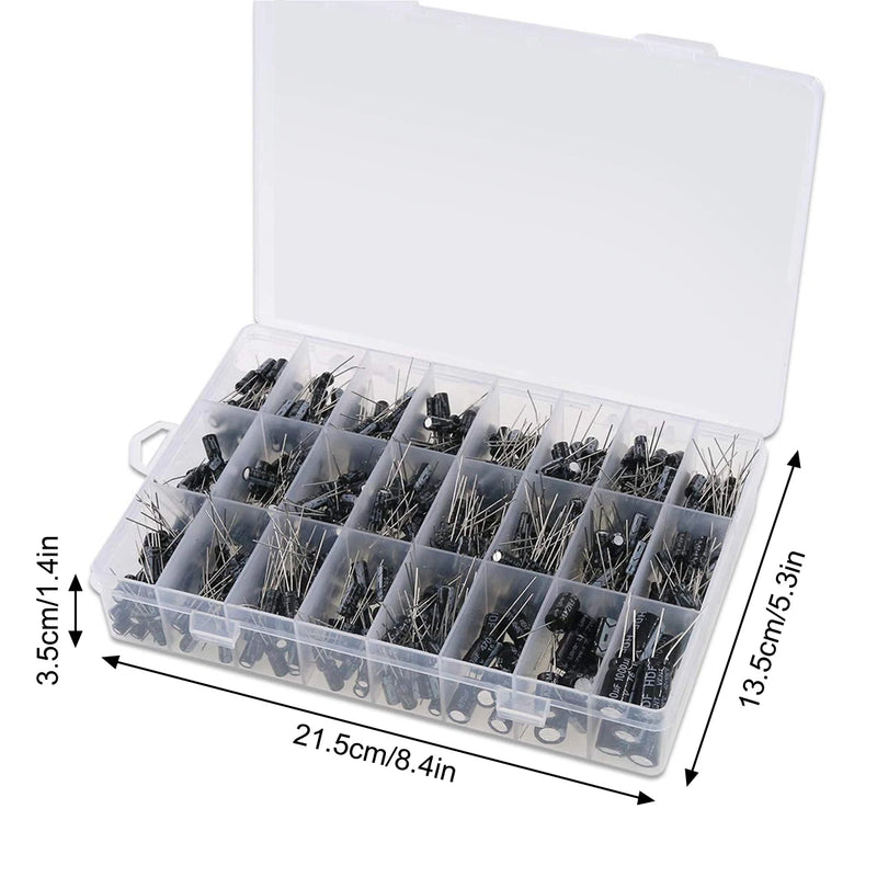 240pcs Aluminum Electrolytic Capacitor Electrolytic Capacitors Kit 24Value Range 0.1uF-1000uF Capacitors Assortment Kit