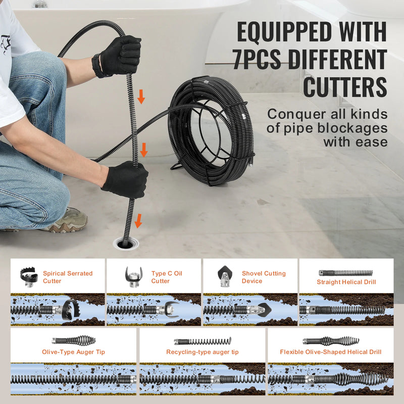 SucceBuy Drain Cleaning Cable Professional Sectional Drain Cleaner Cable Hollow Core Sewer Drain Auger Cable  Sink Floor Drain