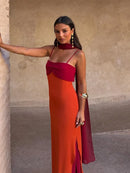 The Amalfi Hour | Colour-Block Scarf-Collar Maxi Dress