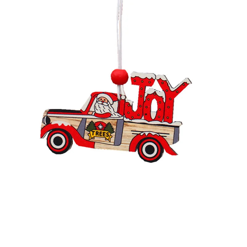 Christmas Wooden Pendant santa car pattern Xmas Tree Hanging Ornaments Christmas Decorations for Home Navidad Gift New Year 2023