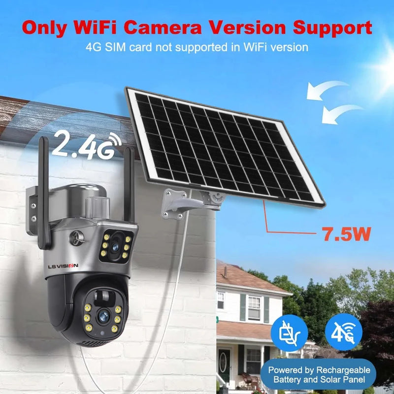 LS VISION Dual Screen 8MP WiFi Solar Camera Dual Lens Battery WiFi PTZ Cam Human Auto Tracking Motion Detection Security Cameras