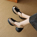 Women's Shoes 2025 New Summer Trend Comfortable Low-heeled Shoes Baotou Casual One-line Buckle Fashion Roman Sandales Femmes
