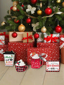 Putuo Decor 4pc Christmas Table Decor, Christmas Hot Cocoa Sign, Desktop Wooden Sign for Tiered Tray Farmhouse Table Christmas