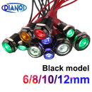 6mm oxidierte Aluminium-LED wasserdichte Metallschwarz-Anzeigeleuchte Signallampe mit Draht 3V 6V 12V 24V 110V 220V für Metalltaster