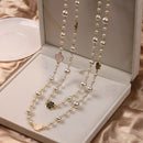 Luxury Camellia Multilayer Long Pearl Necklace Brand Design Rose Flower Sweater Chain Necklace for Woman