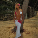 3 Pcs Swimwear Blue Bikini Swimsuit with Skirt Halter Swimwear Women Brazilian Bikini Bathing Suit A Line Skirt Summer Female