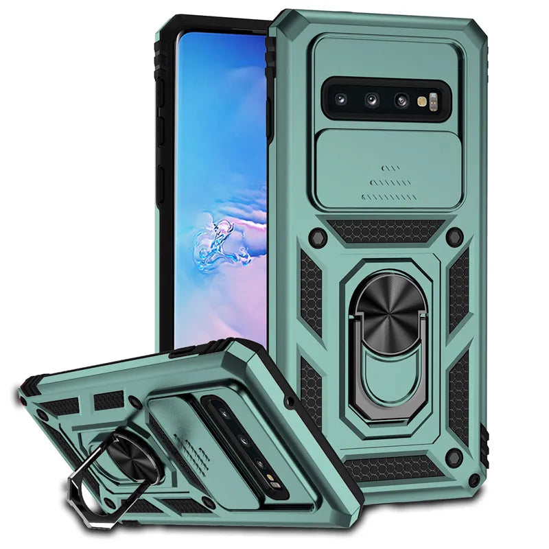 For Samsung S 10 S10+ Plus Case Shockproof Armor Slide Camera Protect Phone Case For Samsung Galaxy S10 Plus Ring Holder Cover