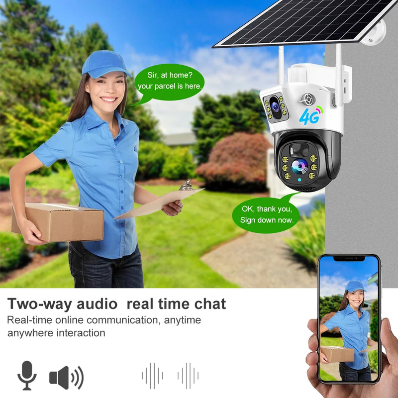 4MP/8MP 4G Camera With Solar Panel V380 Pro Outdoor Surveillance IP Camera Support Color Night Vision PIR Motion Detection Cam