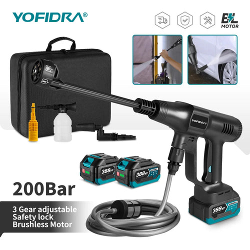 YOFIDRA 6-IN-1 Hochdruck-Auto-Wassersprühpistole 200Bar Kabelloser Gartenwaschmaschinenreiniger Elektrowerkzeug für 21V 18V Akku