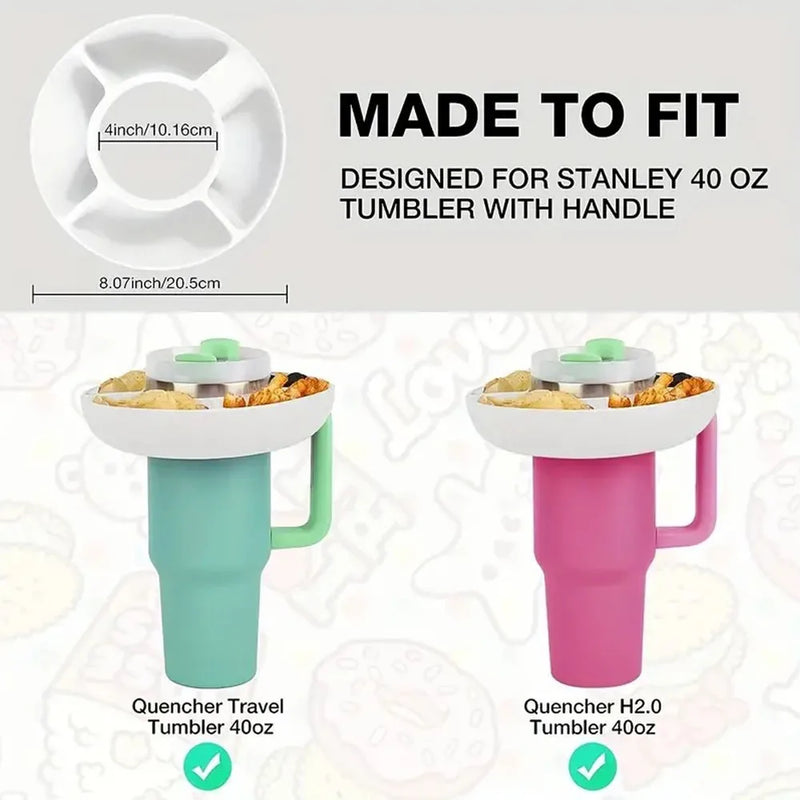 1 Pcs Snack Bowl for Stanley 40oz Tumbler with Handle, Plastic Snack Tray with 4 Compartment Compatible for 40oz with Handle