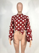 Damen-Blusen mit Polka Dots, schwarze Schärpen, lange Puffärmel, weiß, rot, Übergröße XXXL, Damenmode, Freizeit, Frühling, Sommer, Blusen