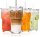 20oz Glass Cold Cup with 2-in-1 Straw Lid, Resists Lipstick Transfer, Dishwasher Safe, Great for Iced Tea and Cold Brew