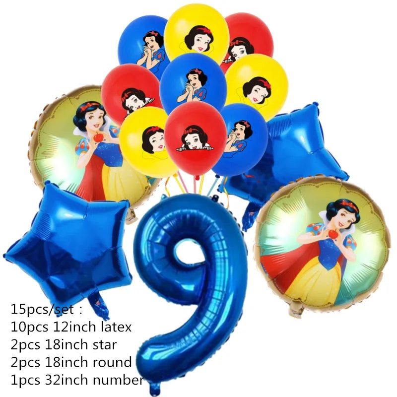 Snow White Birthday Party Set Cup Plate Napkins Tablecloth Cake Topper Balloons Disposable Tableware Baby Shower Supplies