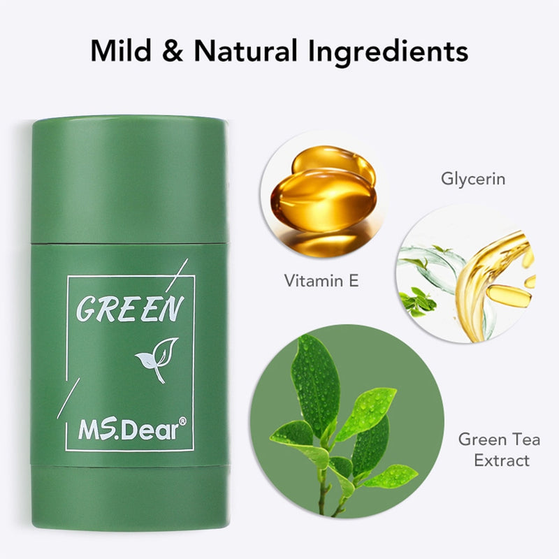 Green Tea Cleansing Solid Mask Purifying Clay Stick Mask Oil Control Skin Care Anti-Acne Eggplant Remove Blackhead Mud Mask