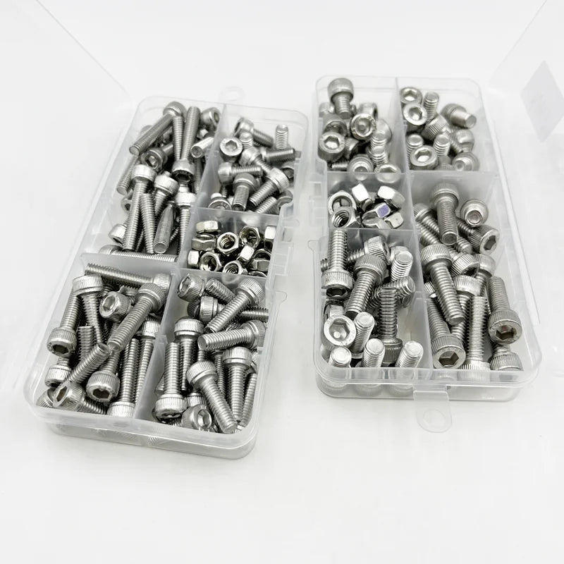 304 Stainless Steel Allen Hexagon Hex Socket Cap Head Screw Bolt and Nut Set M2 M2.5 M3 M4 M5 M6 M8 Hexagonal Head Screw Kit