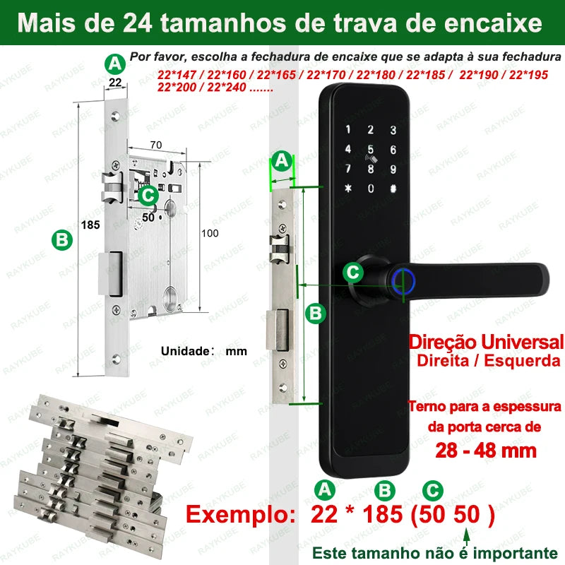 RAYKUBE K8 Free Delivery From Brazil Free Tax Tuya Wifi Smart Door Lock Fingerprint Lock With Longer Larger Handle Panel