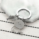 Funny Cartoon Cat Fish Keychain Couple Lovers Stainless Steel Keyring Lovely Pendant Key Chain Valentine's Day Gift Jewelry