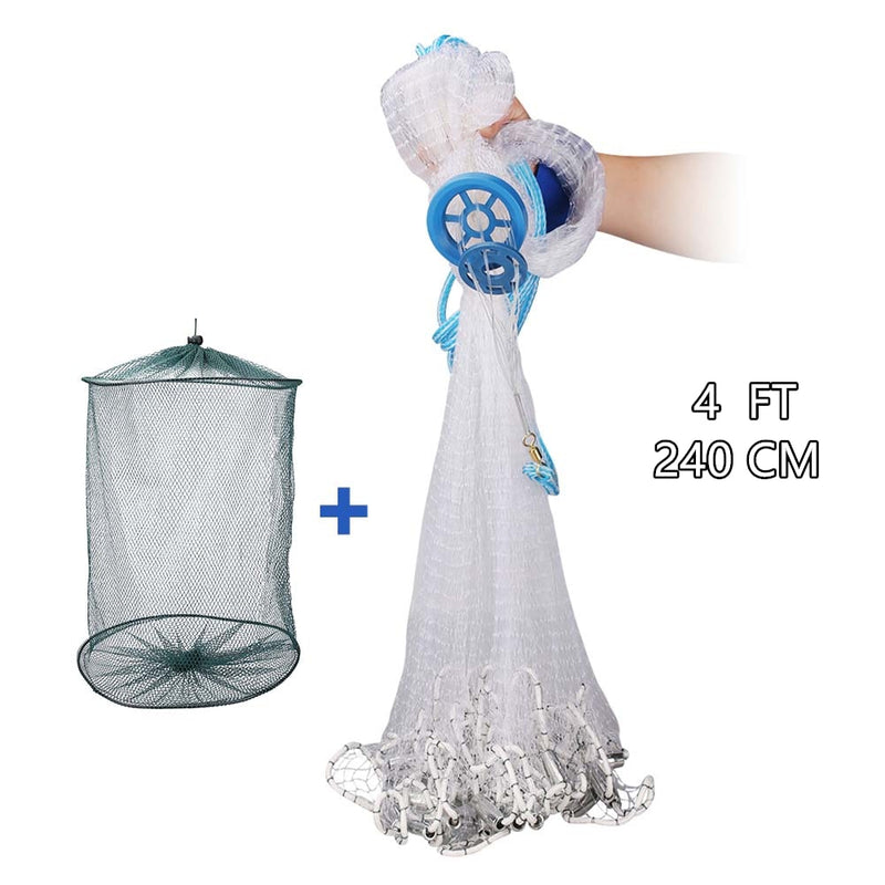 American Saltwater Fishing Cast Net 4ft/6ft/8ft Radius with Heavy Duty Zinc Sinker &amp; Aluminum Disc For Bait Fish