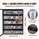 35 Graded Sports Card Display Case 24.3x30.5x2.1in UV Clear View PC Glass Lockable Wall Mount Cabinet for Baseball
