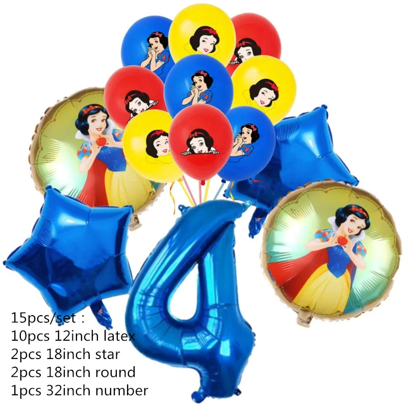 Snow White Birthday Party Set Cup Plate Napkins Tablecloth Cake Topper Balloons Disposable Tableware Baby Shower Supplies