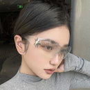 Y2K Rimless Sunglasses Men Women Luxury Brand Fashion Wrap Around Goggle Star Shape One Piece Sports Outdoor Shades Eyewear