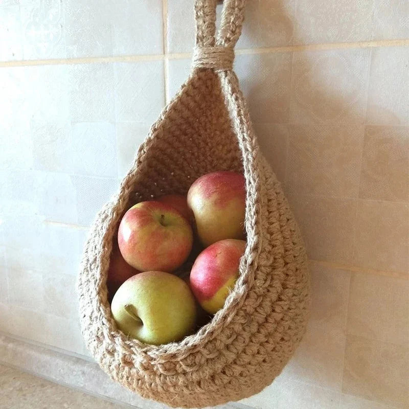 Hand-woven Basket Vegetable Fruit Basket Net Pocket Kitchen Hanging Net Pocket Rattan Storage Baskets Plant Flower Container