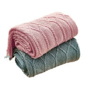Inyahome Grob gestrickte Überwurfdecken für Couch und Bett, weiche, gemütliche Strickdecken mit Quaste, warme gewebte Landhausdecken, Rosa