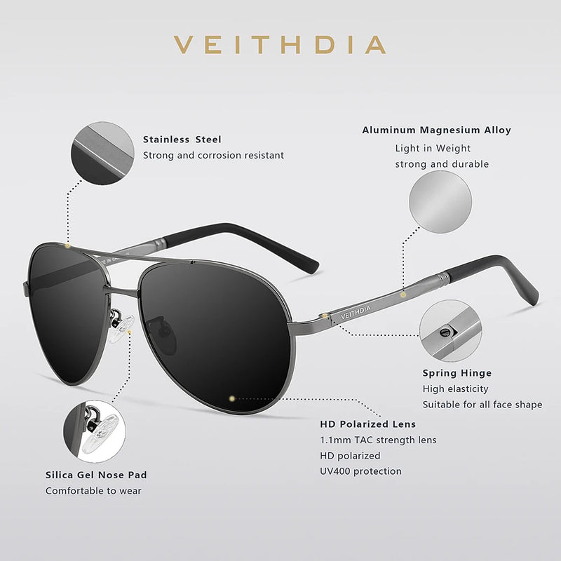 VEITHDIA Brand Sunglasses Men Polarized UV400 Sun Glasses Outdoor Sports Driving Male Women Eyewear Accessories For Female 1306