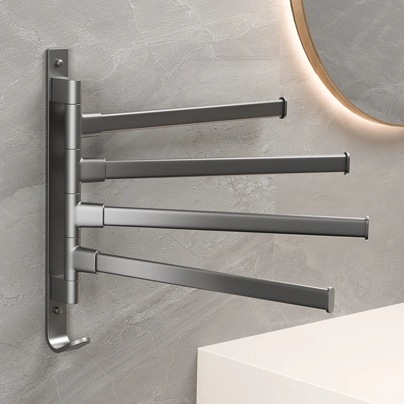 Bathroom Towel Rack Rotatable Towel Holder Rotatable Space Aluminium 2/3/4 Towel Bars Kitchen Shelf Hanger Wall Mounted