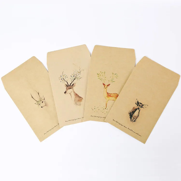 25 Pcs Deer Painted Paper Kraft Bitty Candy Packing Bags Envelopes Party Favor Gift Bag Painting Christmas Chevron Colorful