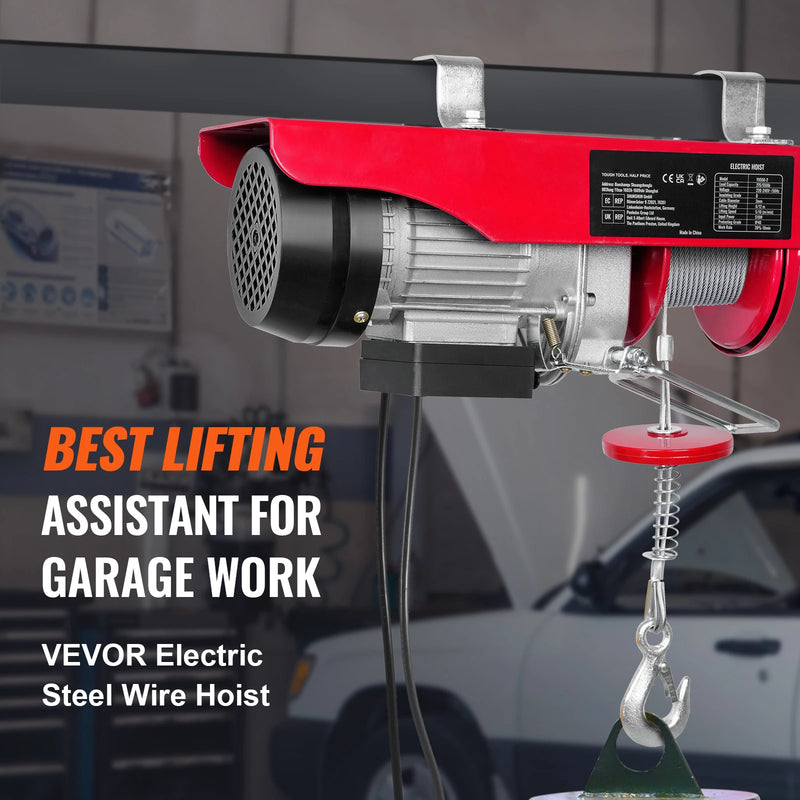 SucceBuy 550lbs/250kg Electric Hoist Portable Lifter Steel Wire Winch with 14ft Wired Remote Control for Garage Warehouse