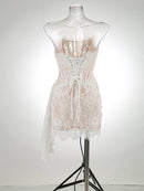 The Lace Hour | Strapless Lace-Panel Sheath Mini Dress
