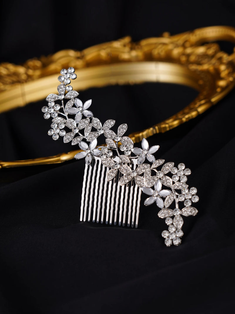 1 Horseeye Crystal petals Rhinestone alloy bride hair comb wedding dress accessories Hairpin