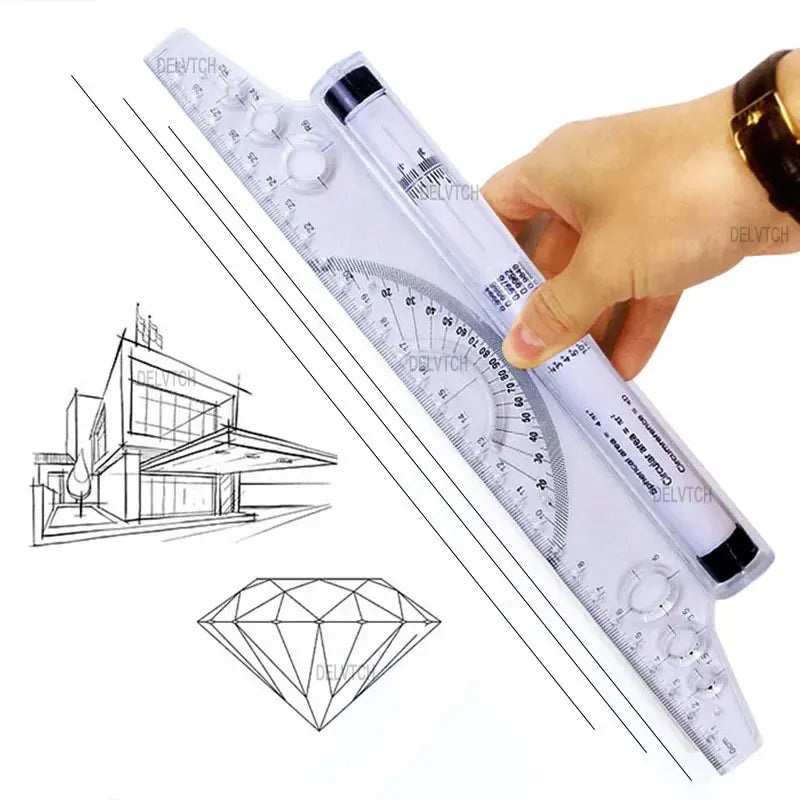 30cm Multi-purpose Angle Parallel Scroll Rolling Ruler Art Design Architect Drafting Drawing Measuring Balance Scale Template